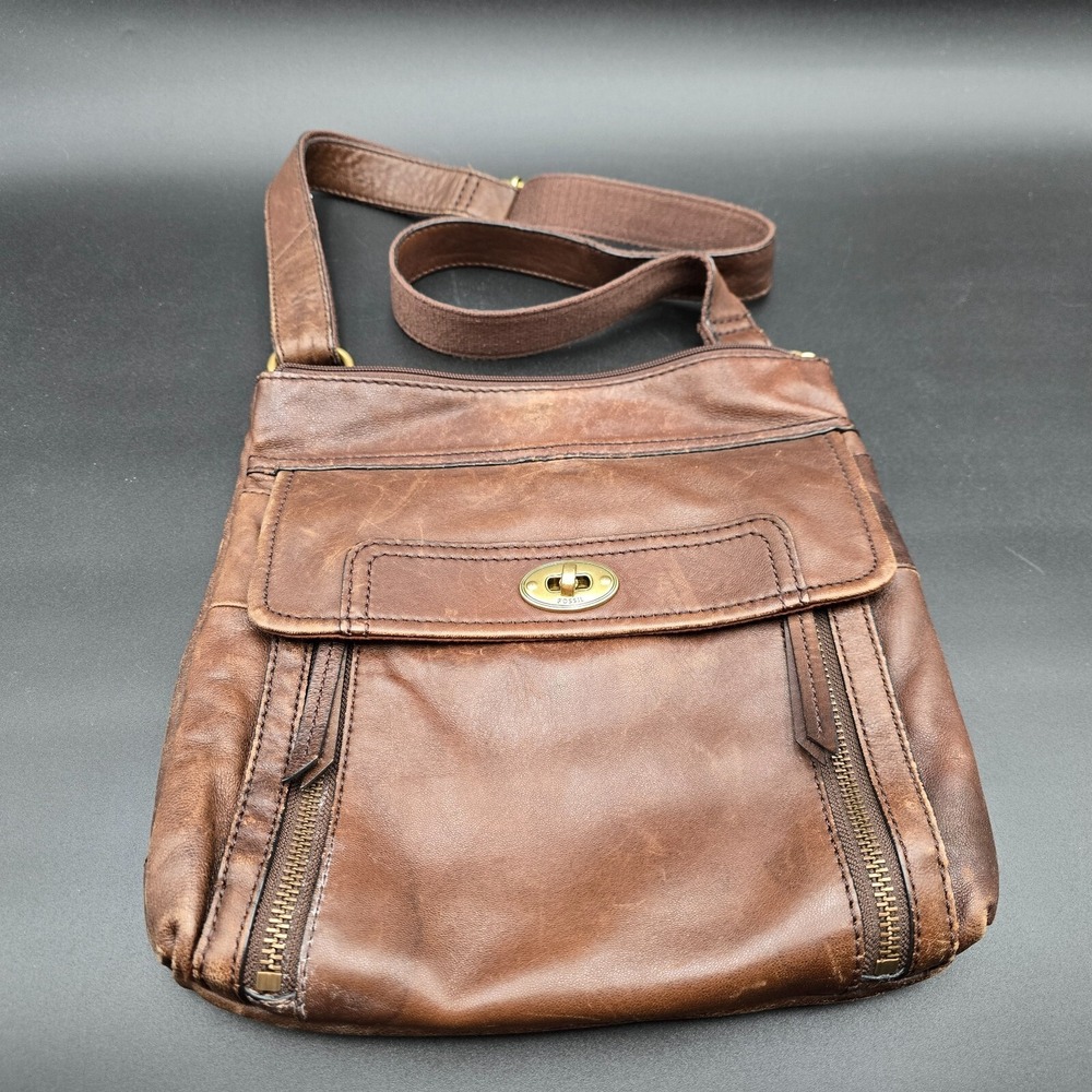 Fossil Stanton Traveler Crossbody Bag Distressed Brown Leather Purse